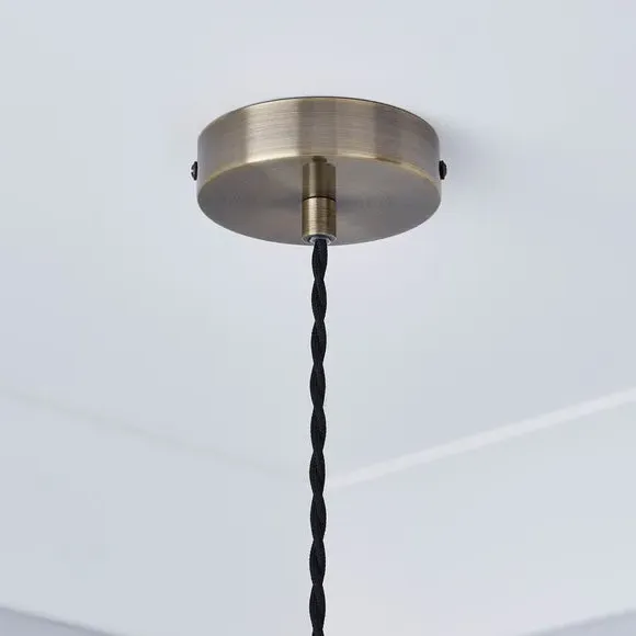 Ribbed Glass Pendant Light - Antique Brass