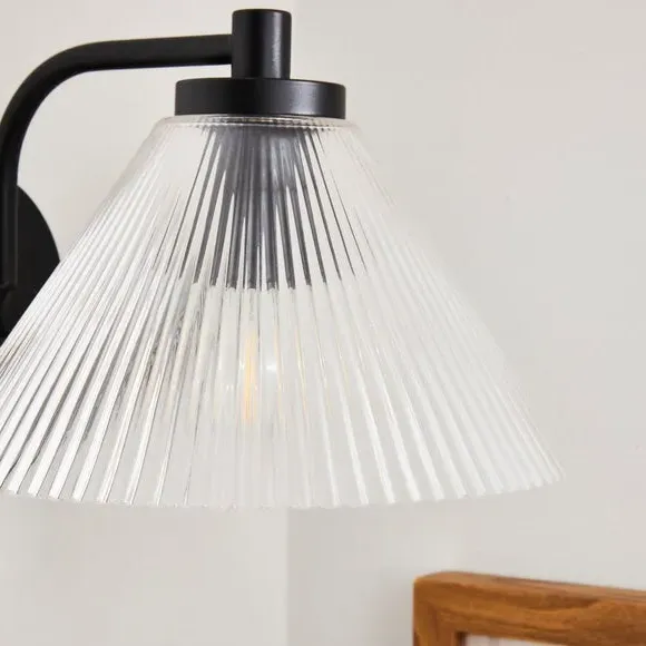 Ribbed Glass Plug-In Wall Light - Black