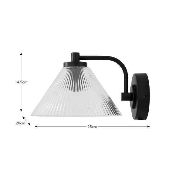 Ribbed Glass Plug-In Wall Light - Black
