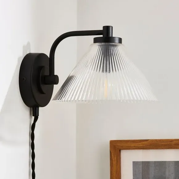 Ribbed Glass Plug-In Wall Light - Black image