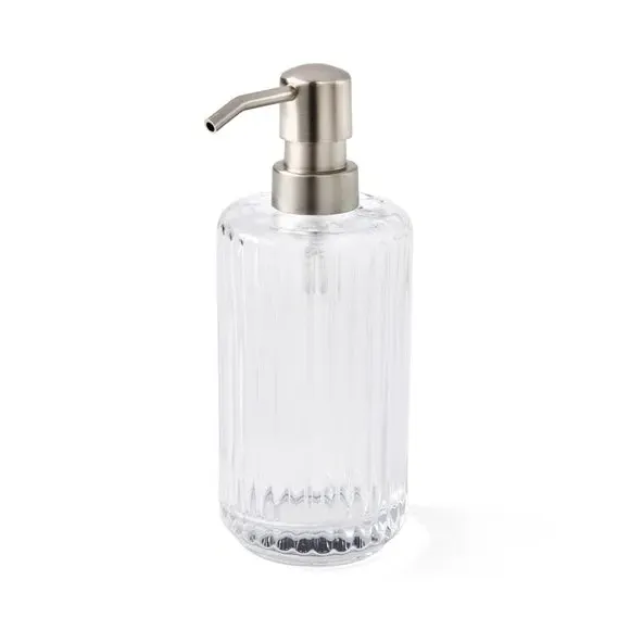 Ribbed Glass Soap Dispenser - Silver
