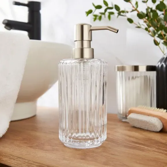 Ribbed Glass Soap Dispenser - Silver