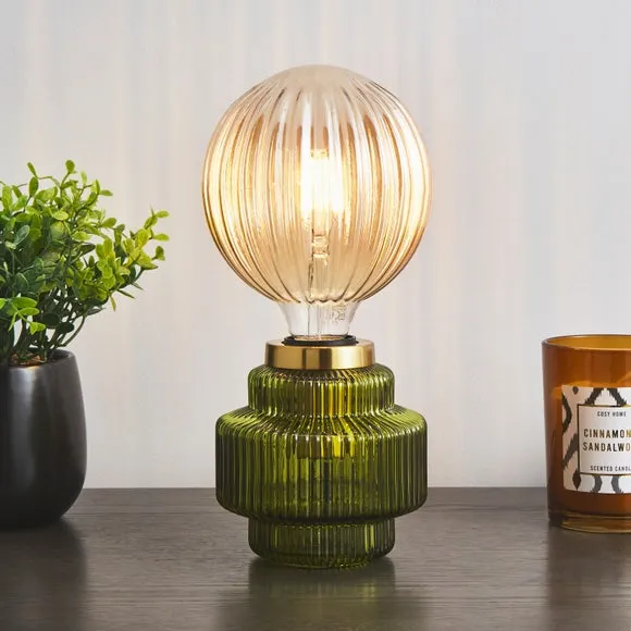 Ribbed Glass Table Lamp Base - Green