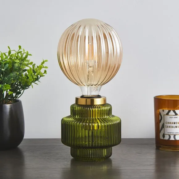 Ribbed Glass Table Lamp Base - Green