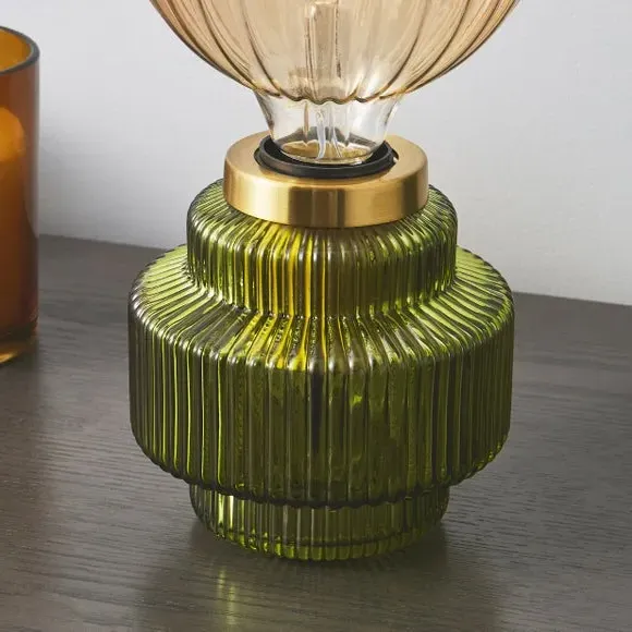 Ribbed Glass Table Lamp Base - Green image