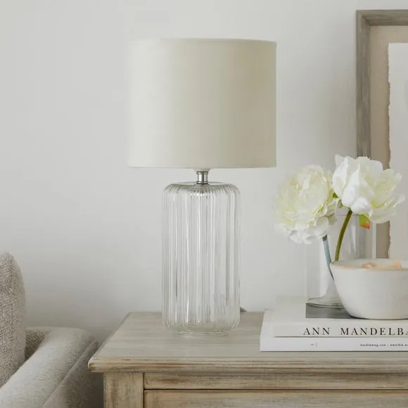 Ribbed Glass Table Lamp - Clear, Velvet Shade