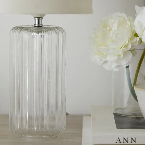 Ribbed Glass Table Lamp - Clear, Velvet Shade
