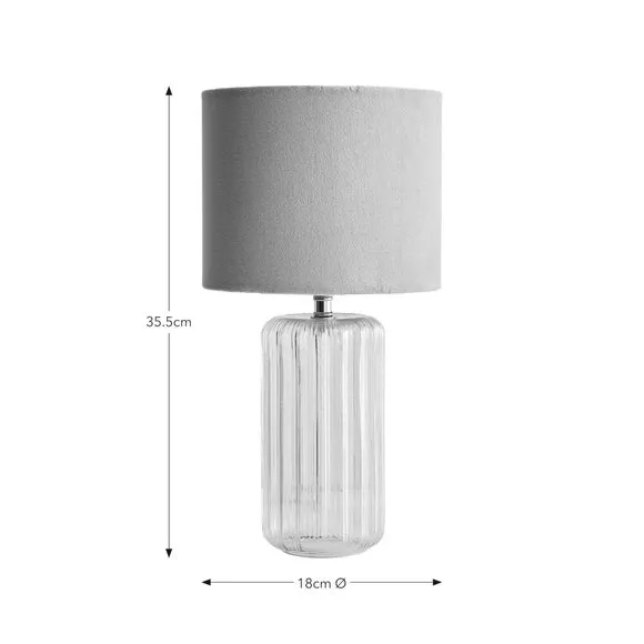 Ribbed Glass Table Lamp - Clear, Velvet Shade