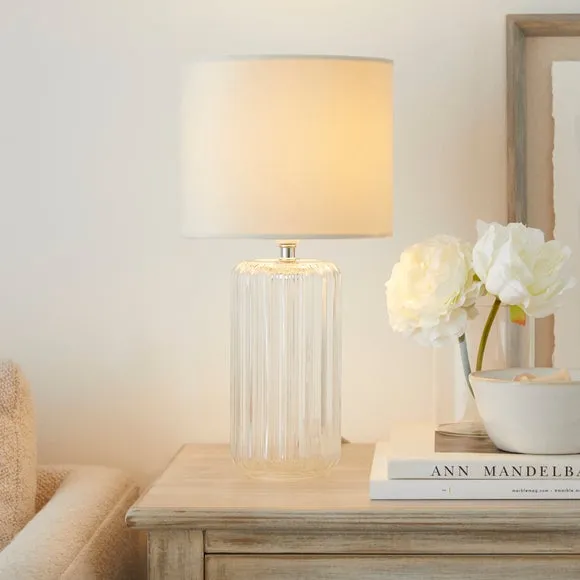Ribbed Glass Table Lamp - Clear, Velvet Shade image
