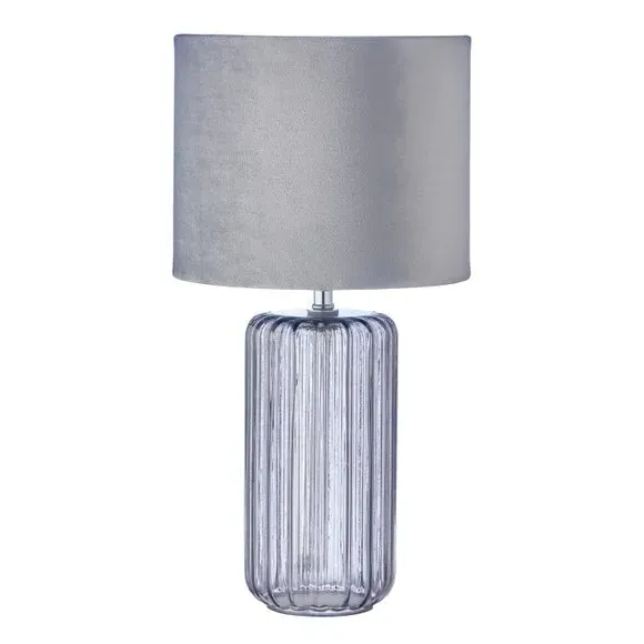 Ribbed Glass Table Lamp - Smoke, Velvet Shade