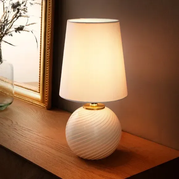 Ribbed Glass Table Lamp - White, Polyester