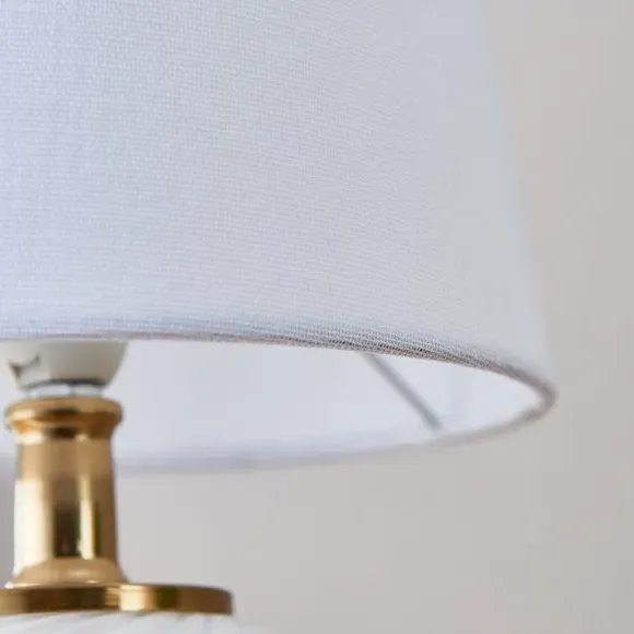Ribbed Glass Table Lamp - White, Polyester