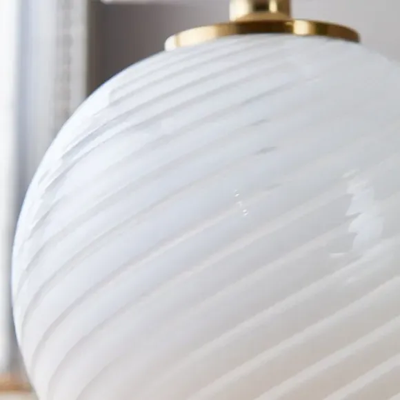 Ribbed Glass Table Lamp - White, Polyester