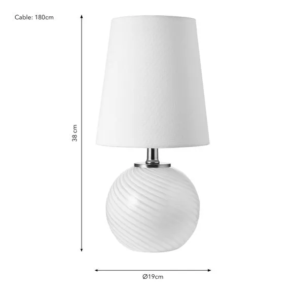 Ribbed Glass Table Lamp - White, Polyester