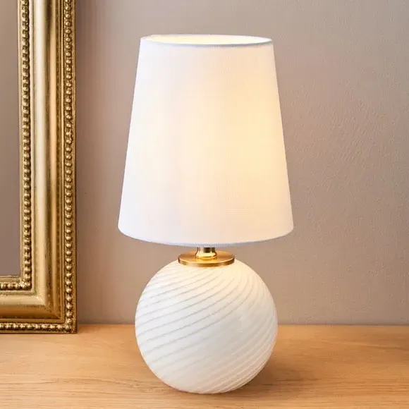 Ribbed Glass Table Lamp - White, Polyester image