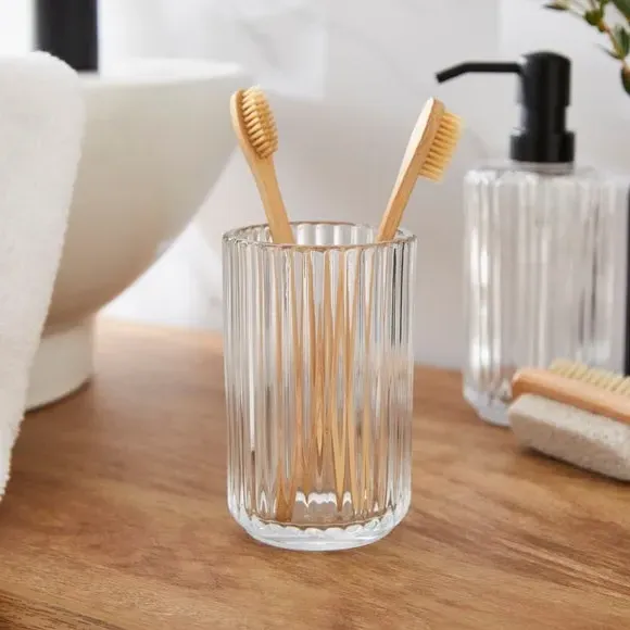 Ribbed Glass Toothbrush Holder - Clear image