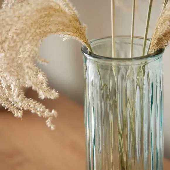 Ribbed Glass Vase - Green, Recycled Glass