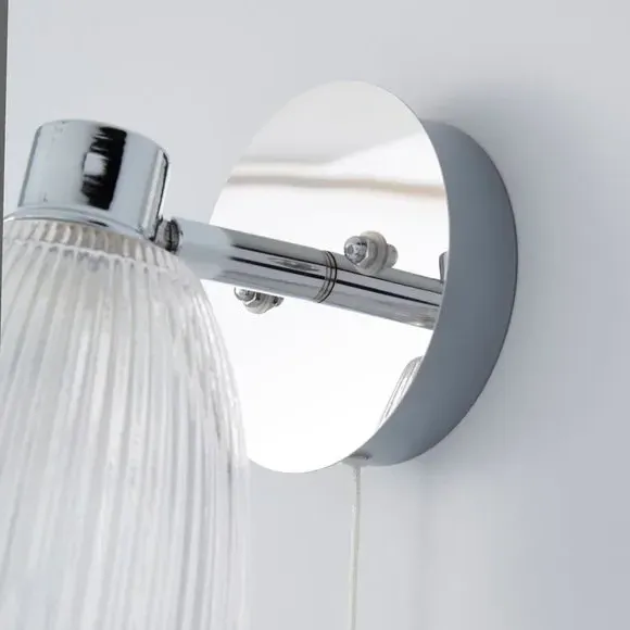 Ribbed Glass Wall Light - Silver, Chrome