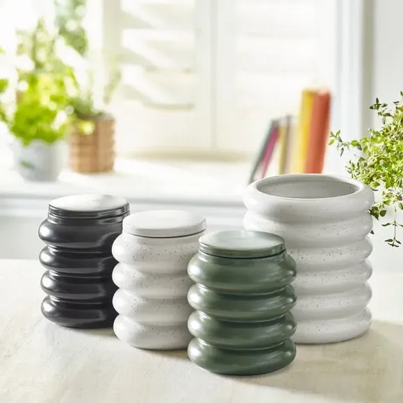 Ribbed Kitchen Canister - Stone, Stoneware
