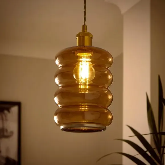 Ribbed Pendant Shade Easy Fit - Amber, Glass