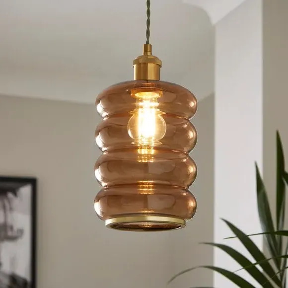 Ribbed Pendant Shade Easy Fit - Amber, Glass image
