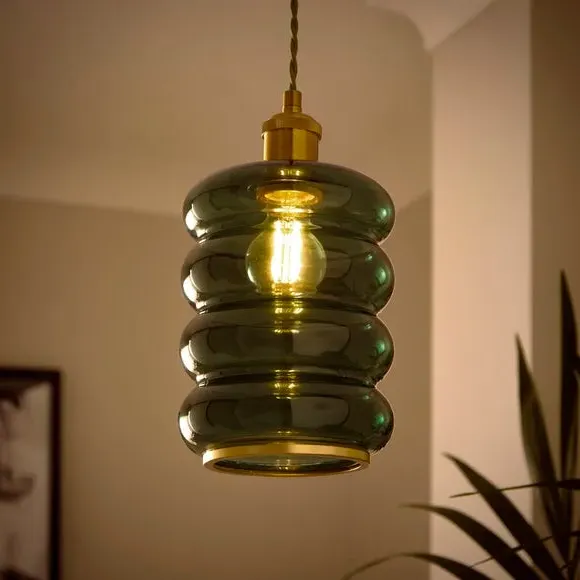 Ribbed Pendant Shade Easy Fit - Green, Glass