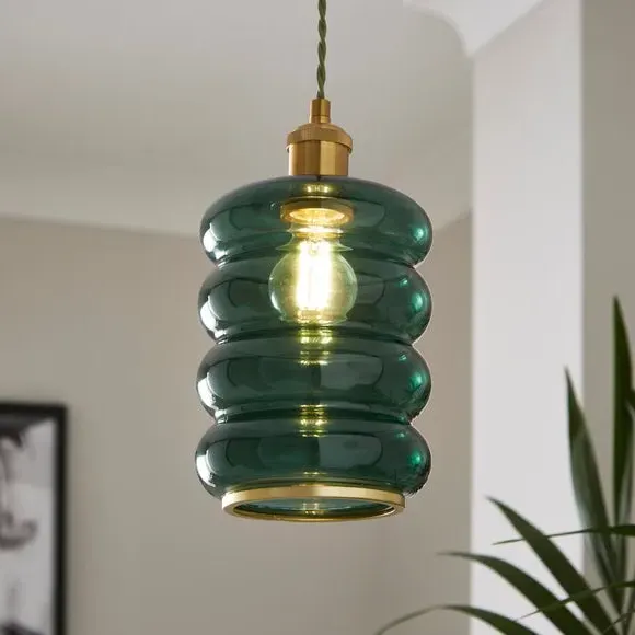 Ribbed Pendant Shade Easy Fit - Green, Glass