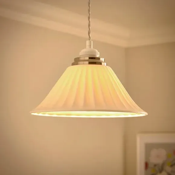 Ribbed Pendant Shade Easy Fit - White, Ceramic