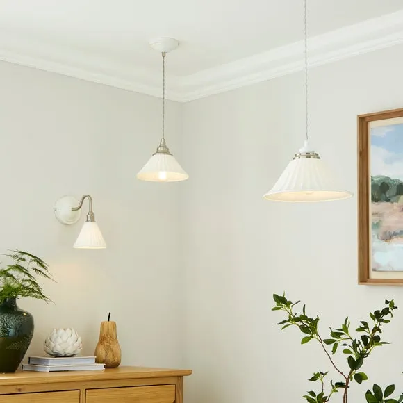 Ribbed Pendant Shade Easy Fit - White, Ceramic