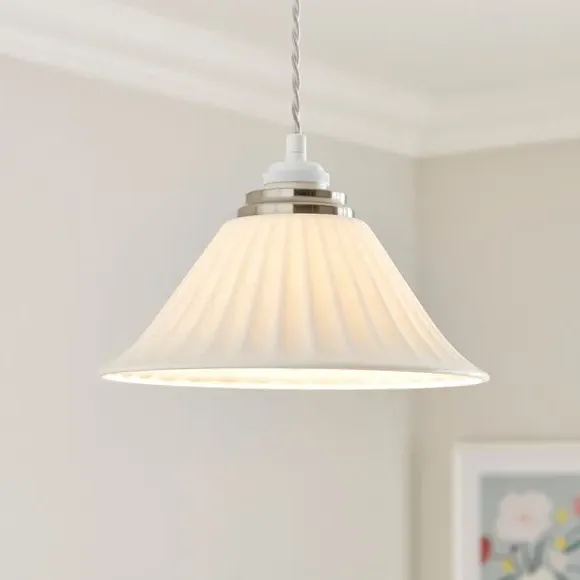 Ribbed Pendant Shade Easy Fit - White, Ceramic image
