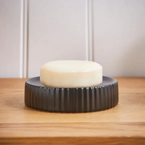 Ribbed Soap Dish - Black, Ceramic