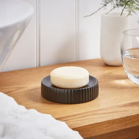 Ribbed Soap Dish - Black, Ceramic image