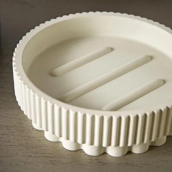 Ribbed Soap Dish - Grey, Resin