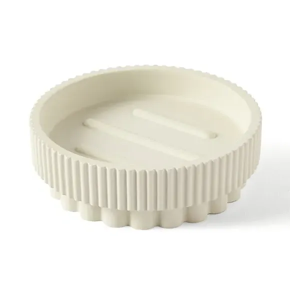 Ribbed Soap Dish - Grey, Resin