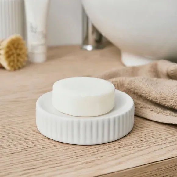 Ribbed Soap Dish - White, Ceramic