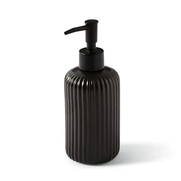Ribbed Soap Dispenser - Black, Ceramic