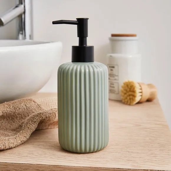 Ribbed Soap Dispenser - Green, Ceramic