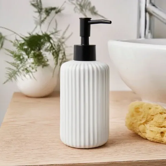 Ribbed Soap Dispenser - White, Ceramic