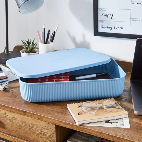 Ribbed Storage Box with Lid - Cornflower