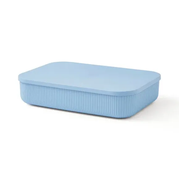 Ribbed Storage Box with Lid - Cornflower