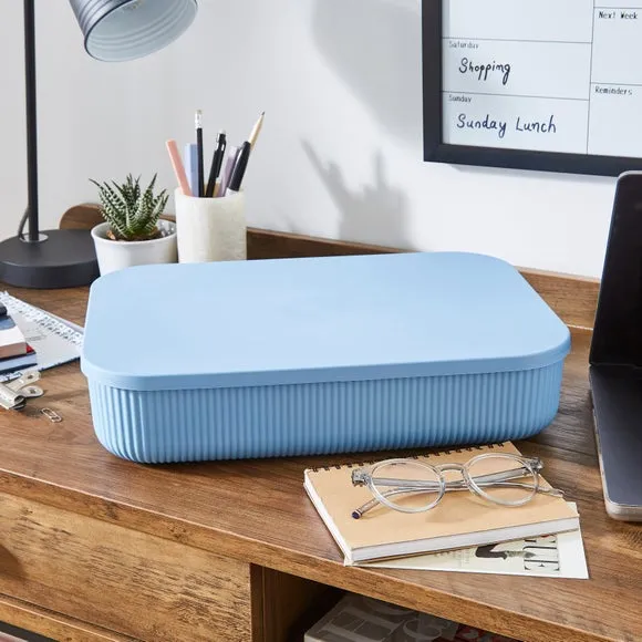 Ribbed Storage Box with Lid - Cornflower