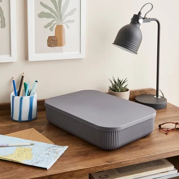 Ribbed Storage Box with Lid - Graphite