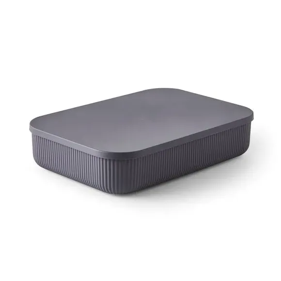 Ribbed Storage Box with Lid - Graphite