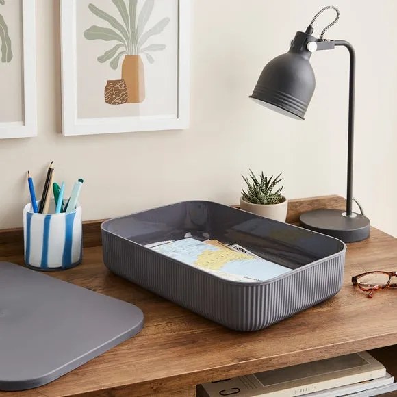 Ribbed Storage Box with Lid - Graphite