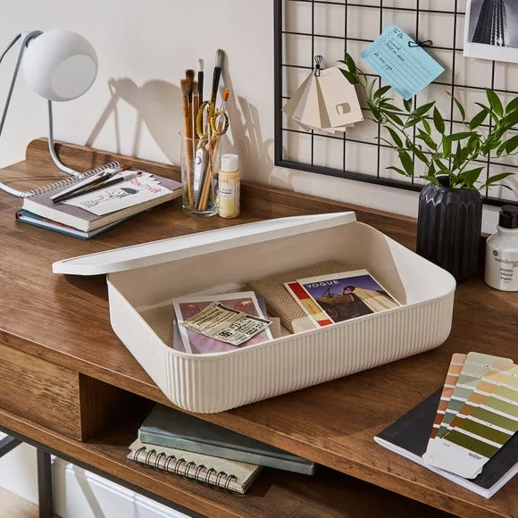 Ribbed Storage Box with Lid - Ivory