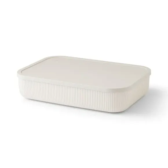 Ribbed Storage Box with Lid - Ivory