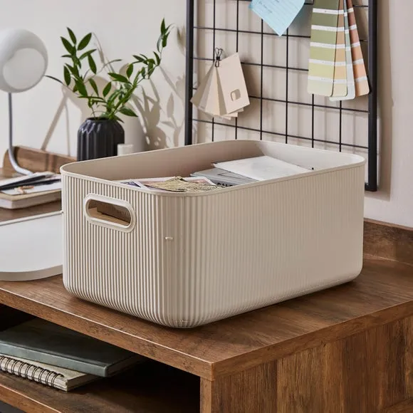 Ribbed Storage Box with Lid - Ivory