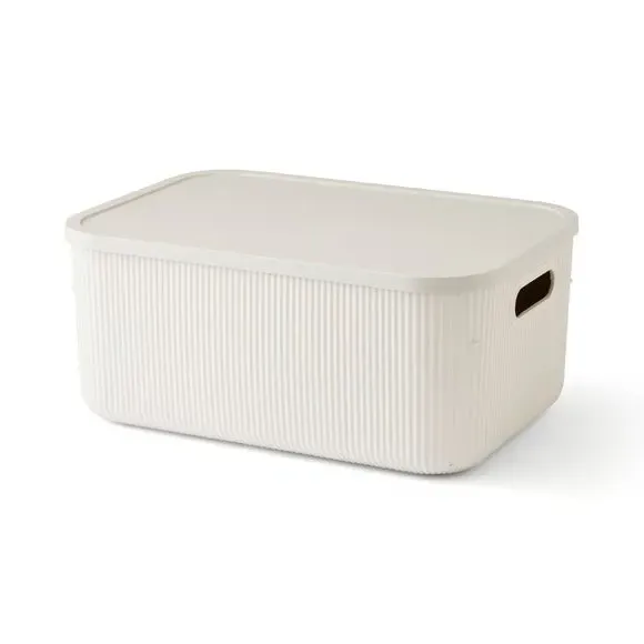 Ribbed Storage Box with Lid - Ivory