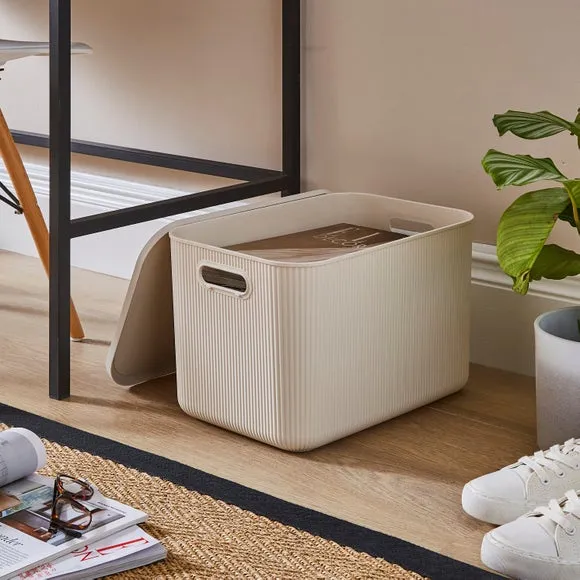 Ribbed Storage Box with Lid - Ivory