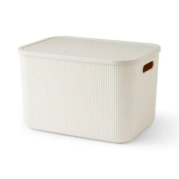 Ribbed Storage Box with Lid - Ivory